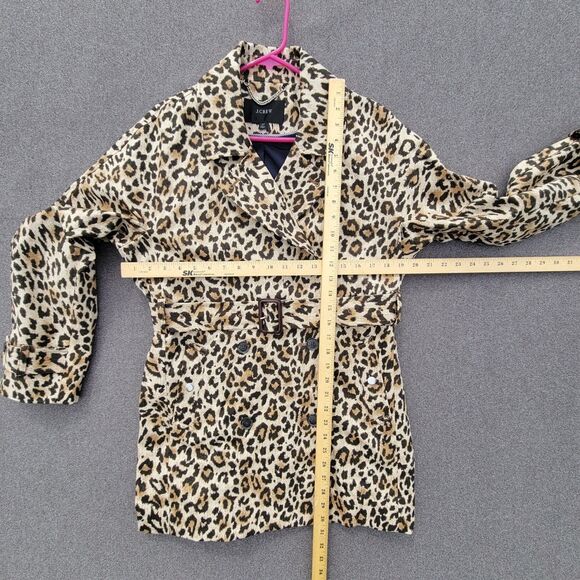 J Crew Collection XS Leopard Animal Print Short Belted Trench Coat BK634 - Picture 8 of 10